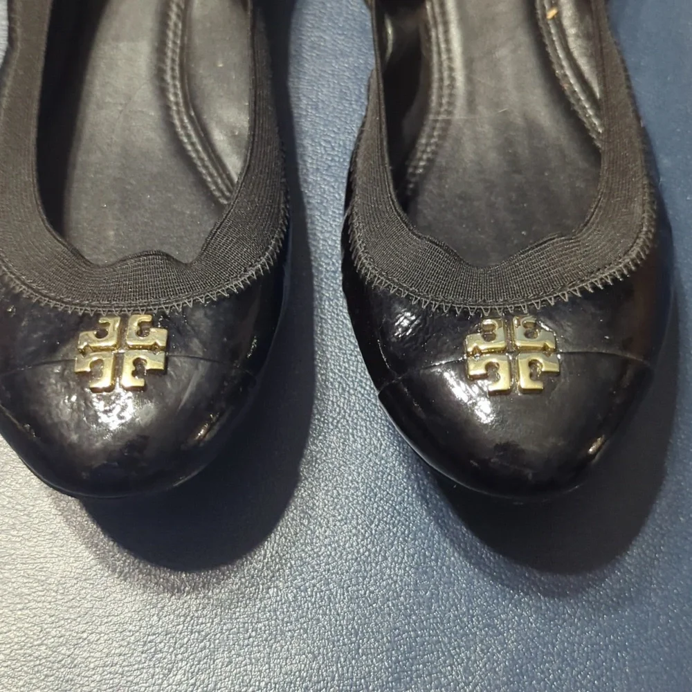 Tory Burch Womens Ballet Flats‎ Jolie Cap Toe Patent Leather Quiet Luxury 8.5